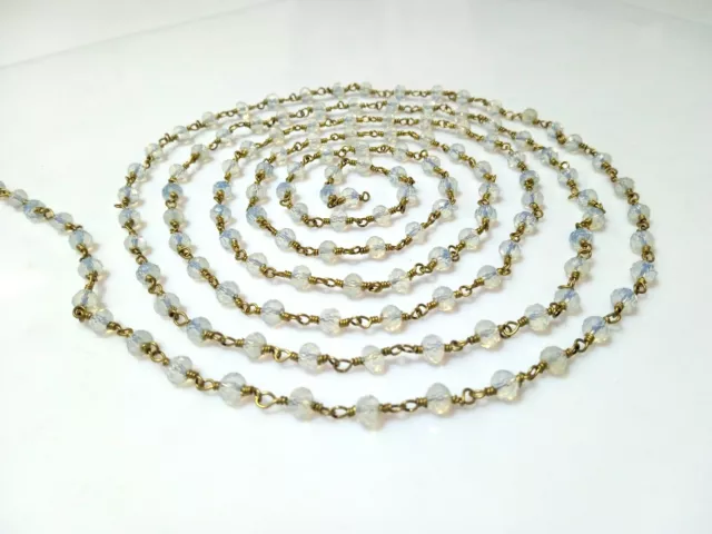 White Opalite  Rondelle Hydro Smooth Rosary Lab-Created Beaded Gold Plated 5 Ft 3