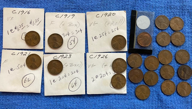 Lot of 23 LINCOLN WHEAT CENTS Pennies 1909 VDB 1915 1916 1920 1921 1923 - 1929
