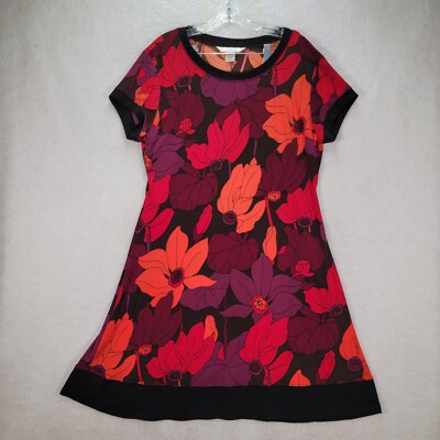 AA Studio Womens Dress Plus Size 18 Black Floral Stretch Colorful Flowy A Line