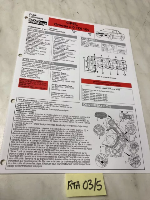 Fiche technique automobile Opel Omega 2.0 TDi 16V édition 1999 RTA