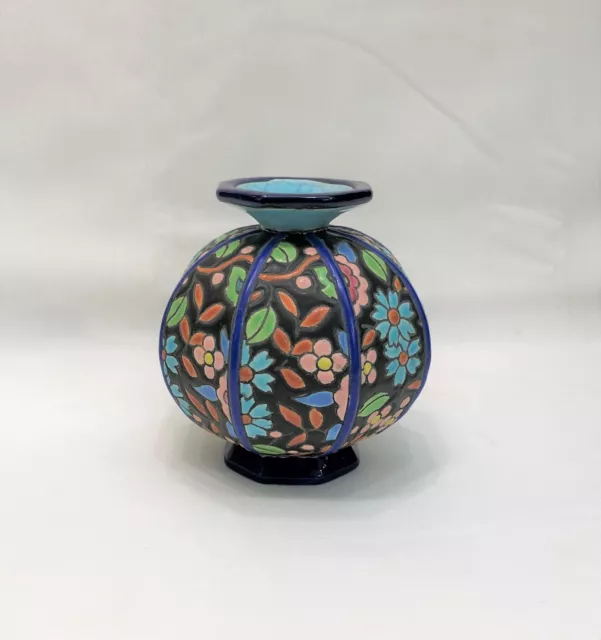 Ancien vase ART DECO en émaux de LONGWY estampillé 11 cm Céramique Faïence TBE
