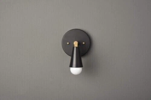 Pair of Black Mid Century Stunning Industrial Wall Sconce Brass Lights