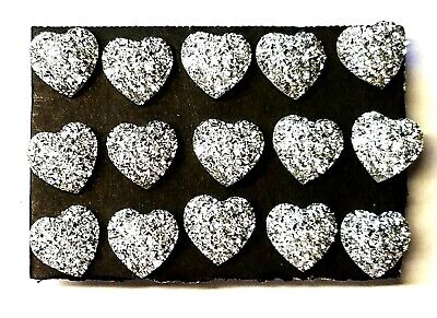 SILVER GLITTER HEARTS Thumb Tacks  - Set of 15 Handmade Decorative Pins
