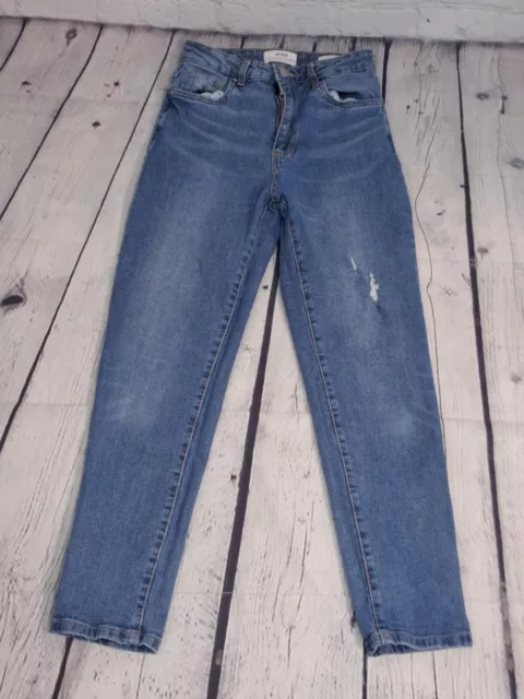 Jeans denim da donna blu cotone su gamba sottile taglia 8 (IW16)