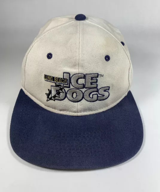 VTG Ice Dogs Hat 90s Long Beach IHL Hockey Bulldogs Snapback white