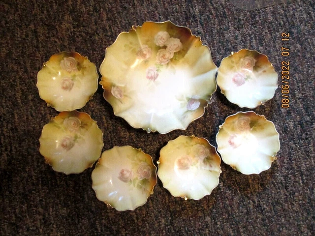 Gorgeous R S Prussia Berry Bowl Set 1 Master 6 Small Pastel Roses Marked