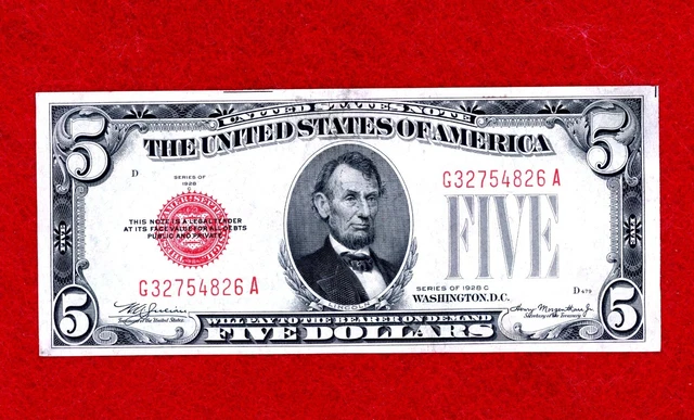 1928-C $5 Red Seal United States Note Crisp High Grade Note