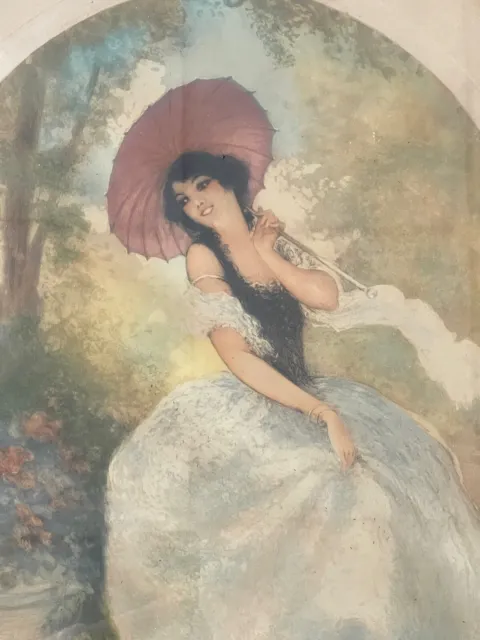 Superbe grande gravure signée aquarellée jeune femme elegante & chat Art Déco