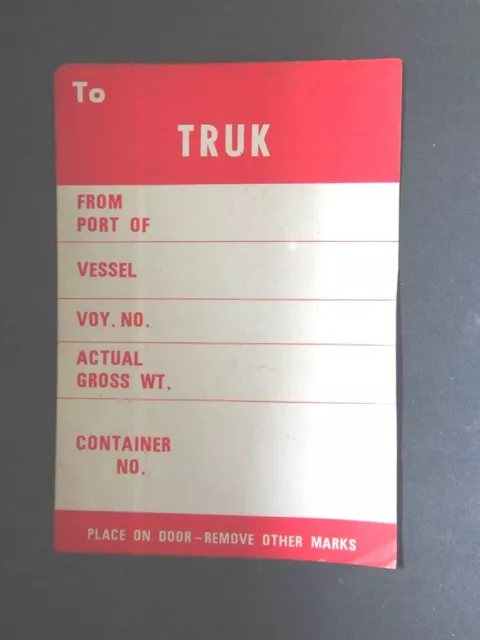 WWII-VTG Truk Central Pacific Maritime Shipping Container Label unused WW2