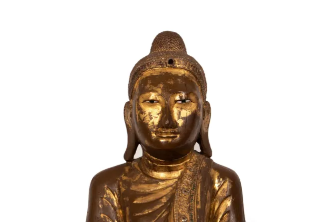 Ein Großer Antiker - Lackierter & Vergoldeter Holz Buddha , Burma 19./20. Jhd. 2