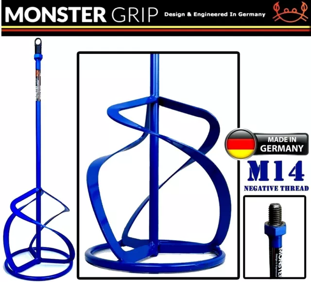 HD Mixing Paddle 120/140/160/200mm x 600mm M14 Mixer Whisk Plaster Mortar Paint