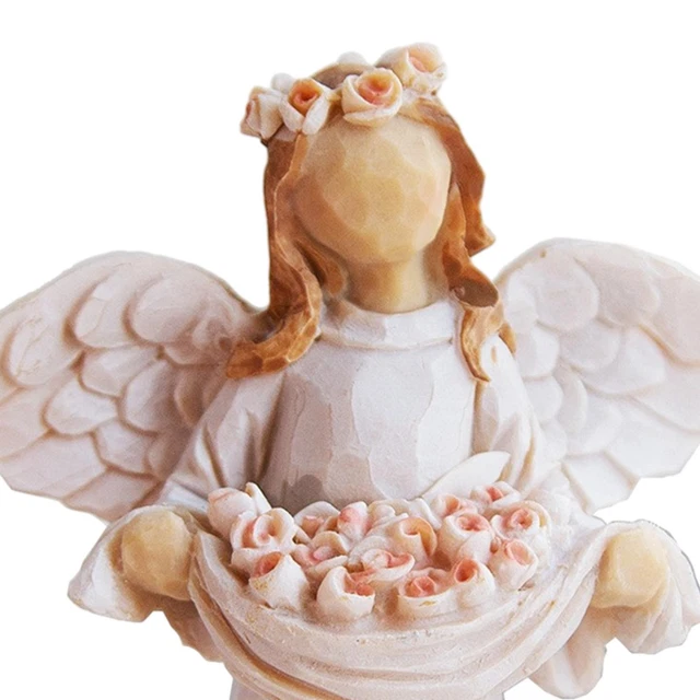 Figurine Ange Putto Avec Roses Sur Colonne - Chérubin En Résine 22,5cm - Décoration Blanche Et Rose