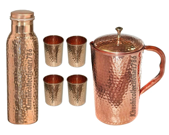 NORMAN JR Bouteille En Cuivre 1 L - Coffret De 3, Ayurvédique, Pur, Laqué Anti-décoloration