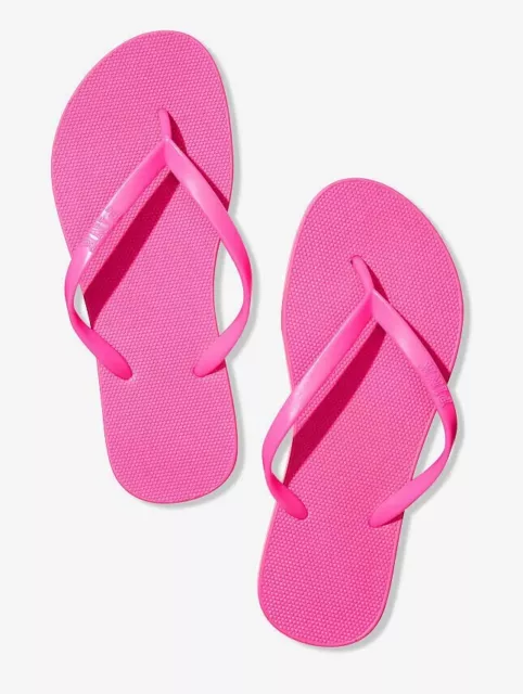 Victorias Secret PINK Logo Flip Flops Thong Sandals Beach Shoes Pink New