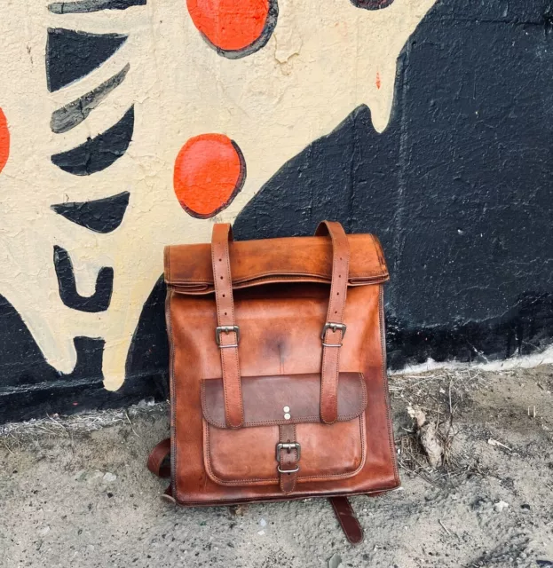 Hombre Genuino Gigante Cuero Rollo Mochila Portátil Vintage Bolsa de Viaje