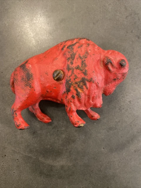 Vintage Cast Iron Red Bison Still Bank