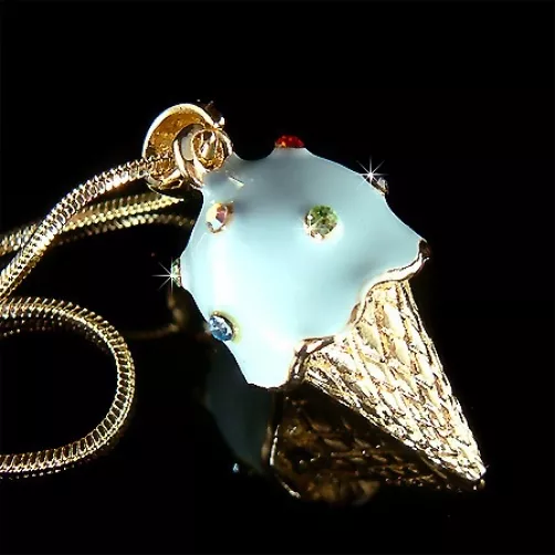 3D Blue Blueberry ICE CREAM CONE made with Swarovski Crystal Charm Necklace Cute