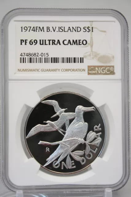 1974FM British Virgin Island $1 Silver Coin NGC PF 69 UCAMEO #2015