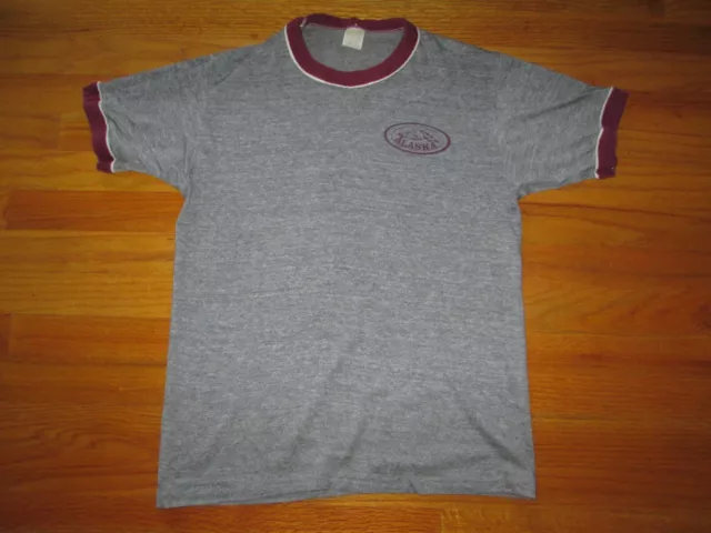 Distressed Vtg 1970s 1979 ALASKA Tri Blend 12% Rayon Souvenir Tourist T Shirt L