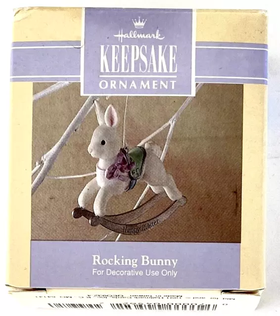 NEW 1992 Hallmark Keepsake Spring Easter Ornament Nickle-Plated Rocking Bunny