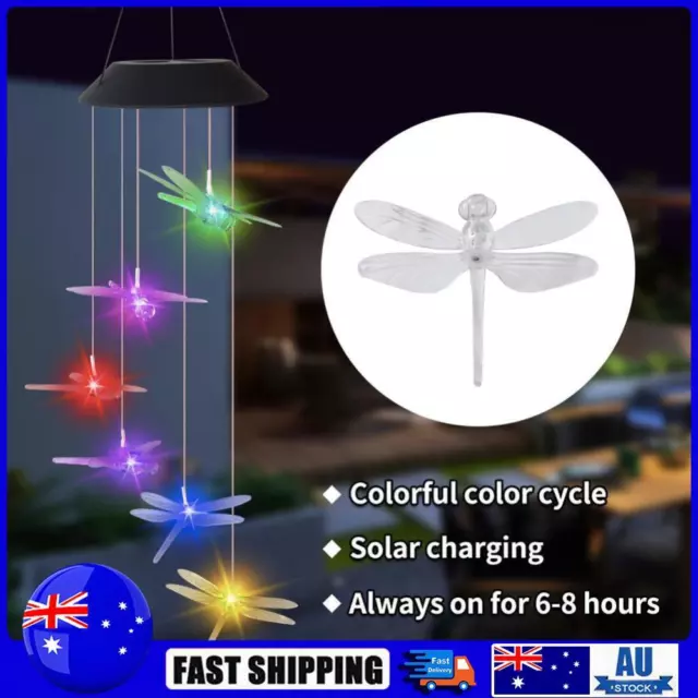 Dragonfly Solar LED Color Changing Wind Chime Lamp Garden Pendant Light (B)