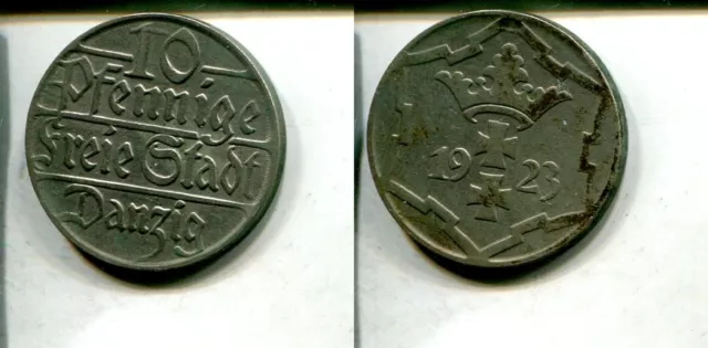 DANZIG 1923 - 10 Pfennige in Nickel, ss - WAPPEN