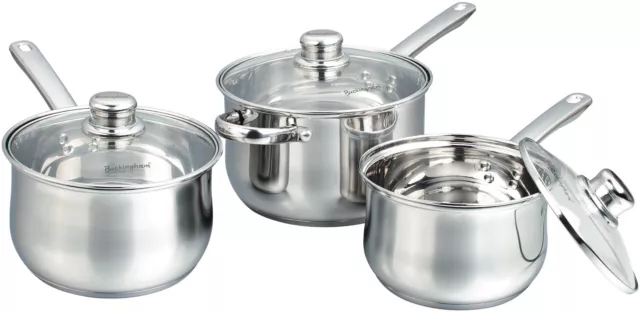 Buckingham 3 Piece Induction Deep Saucepan Cookware Pan Pot Set Stainless Steel