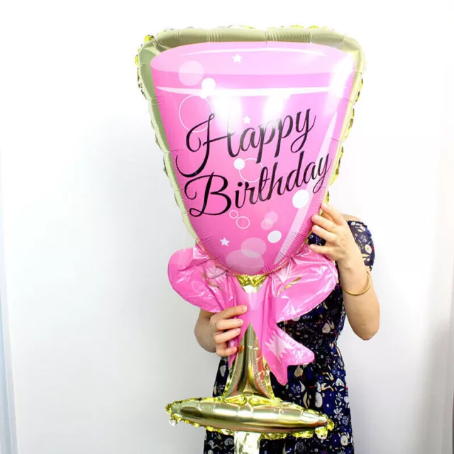 Champagne Glass Birthday Foil Balloon Large Pink Glass Party Balloons Decor UK