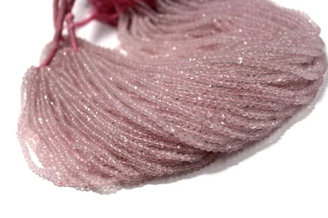 13" AAA Qualité Quartz Rose Facettes Rondelle Gemstone 3-4mm Perles Quartz Rose