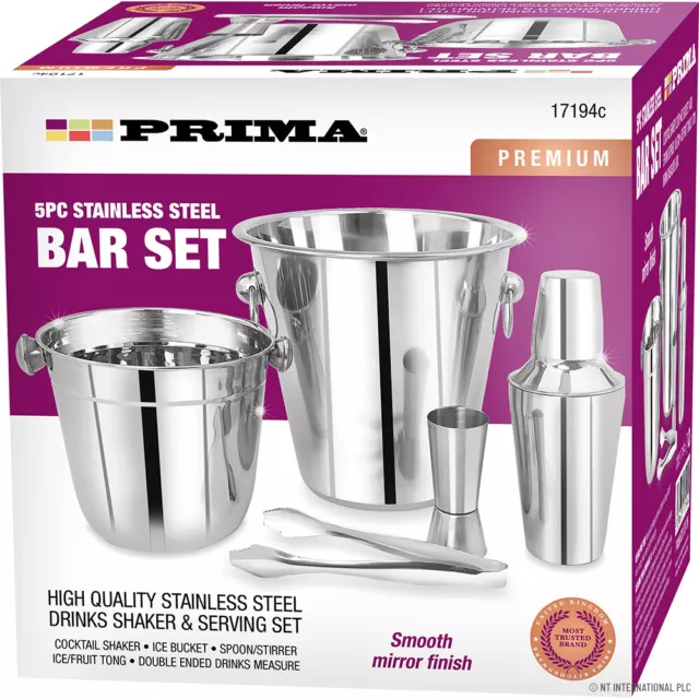 5Pc Stainless Steel Cocktail Drinks Mixer Shaker Bar Set Wine Ice Bucket New