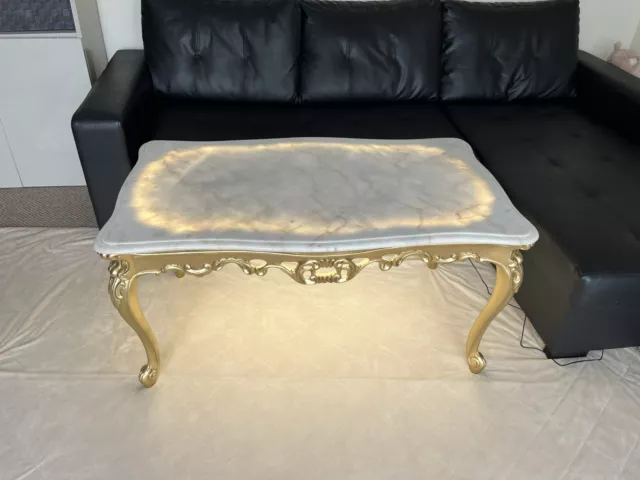 Vintage Baroque Coffee Table: Gold-Carved Wood Legs with Marble Top
