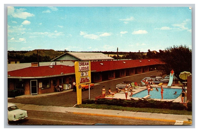 Colorado Springs CO Dream Lodge Motel Swimming Pool Aerial View Postcard