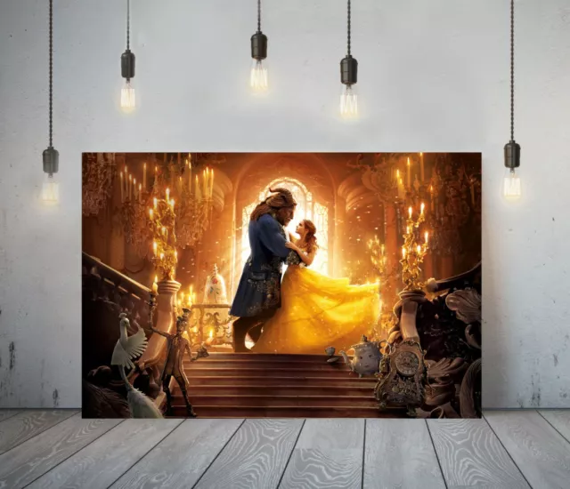 Beauty And Beast 1-Framed Canvas Wall Art Kids Cartoon Picture Paper Print