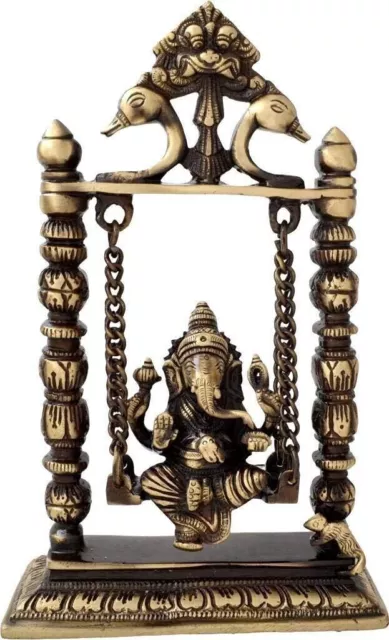 Messing Ganesha Auf Jhoola Swing Prunkstück Handgemacht Statue Antiker Abschluss