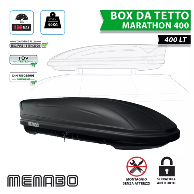 Box Baule Da Tetto Shuttle Aereodinamico Per Auto Marathon 400 Lt Dark Menabo