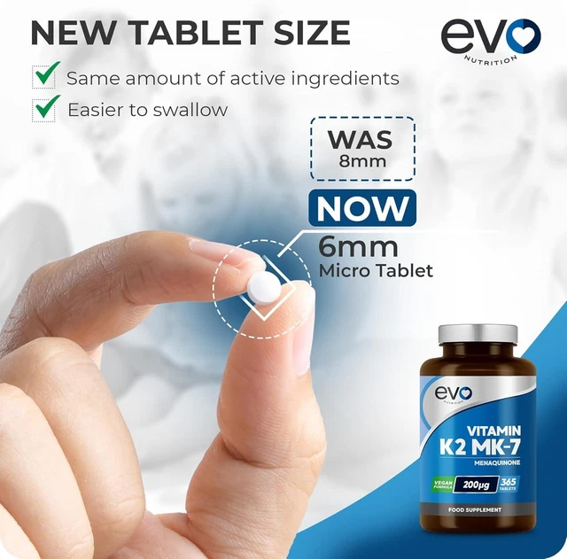 VITAMIN K2 MK7 200mcg 365 Vegan Tablets Supports Maintenance of