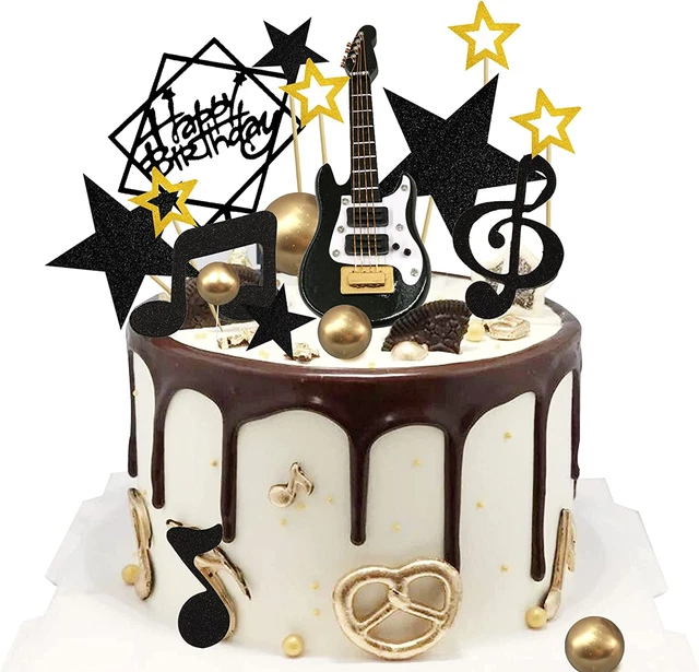 24PCS Guitar Cake Toppers Music Note Birthday Cake Toppers 1:12 Guitar Model Dec