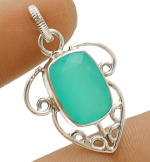 Natürlicher Aquamarin Chalcedon 925 Massiv Sterlingsilber Anhänger Schmuck Neu mit Etikett 12-7