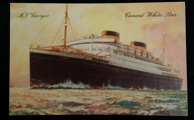 Steamer Ship UK Antique Postcard Early 1900s M.V. Georgic White Star Red House