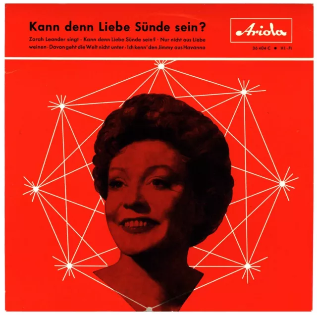 ZARAH LEANDER "Kann denn Liebe Sünde sein" EP 7" 1961 Ariola 36404 TOP Zustand