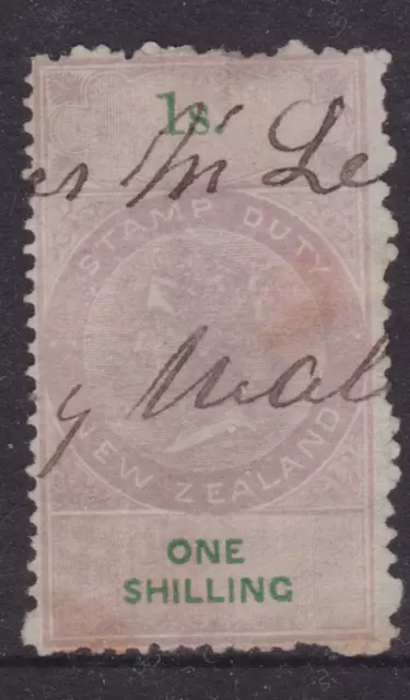 NEW ZEALAND EARLY 1867-74 1/- Lilac QV STAMP DUTY USED (QC117.5)