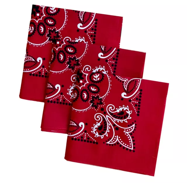 RED OVERSIZED Bandana Pack (3) XL X-Large 27” Square Paisley Sewing Fabric