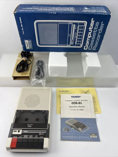 Radio Shack TRS-80 Cassette Recorder CCR-81 26-1208A Cables Manual Box Packaging