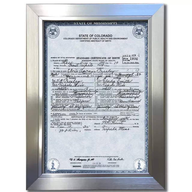 ELVIS PRESLEY BIRTH CERTIFICATE Signed Reproduction Autograph Photo Print A4 811 2