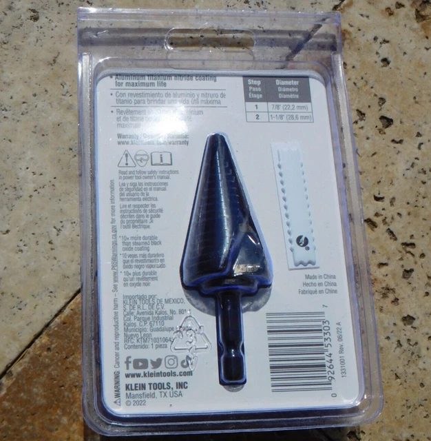 🌟🎈 KLEIN TOOLS QRST11 Quick-Release Step Drill Bit #11 7/8 to 1-1/8-Inch 🌟 3