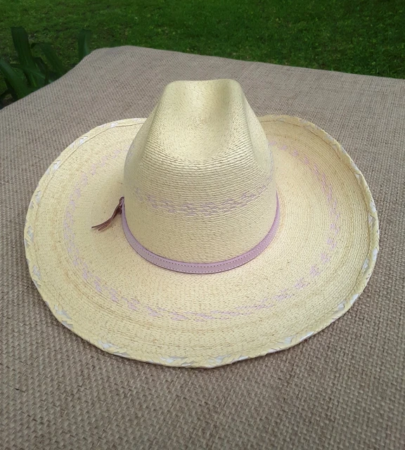 Kids Size X-SM Atwood Pink Trim Structured Straw Pinto Cowboy Hat