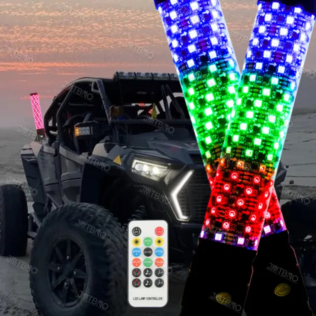1ft RGB Spiral LED Fat Whip Lights Antenna Chase &Remote for RZR Polaris ATV UTV