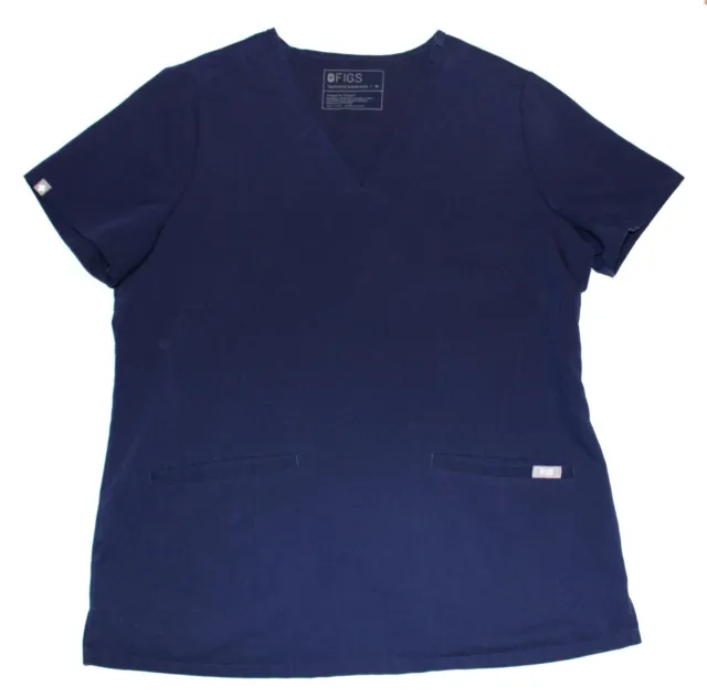 Figs Womens Medium Navy Blue V Neck Scrub Top w/ Pockets Technical Collection
