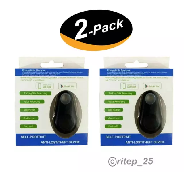 Anti-Lost Theft Device Alarm Bluetooth GPS Tracker Key Finder (Black) (2-pack)