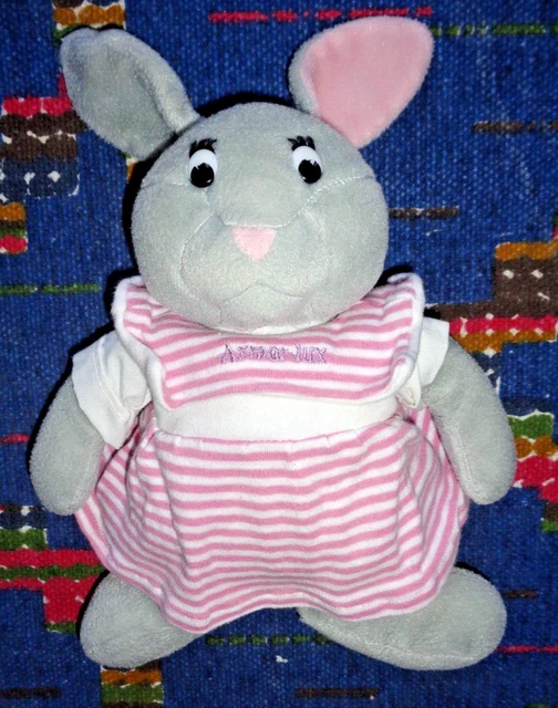 Fb/  Doudou Peluche Vintage Iffig Armor Lux Lapin Gris Robe Raye Blanc Rose Ttbe